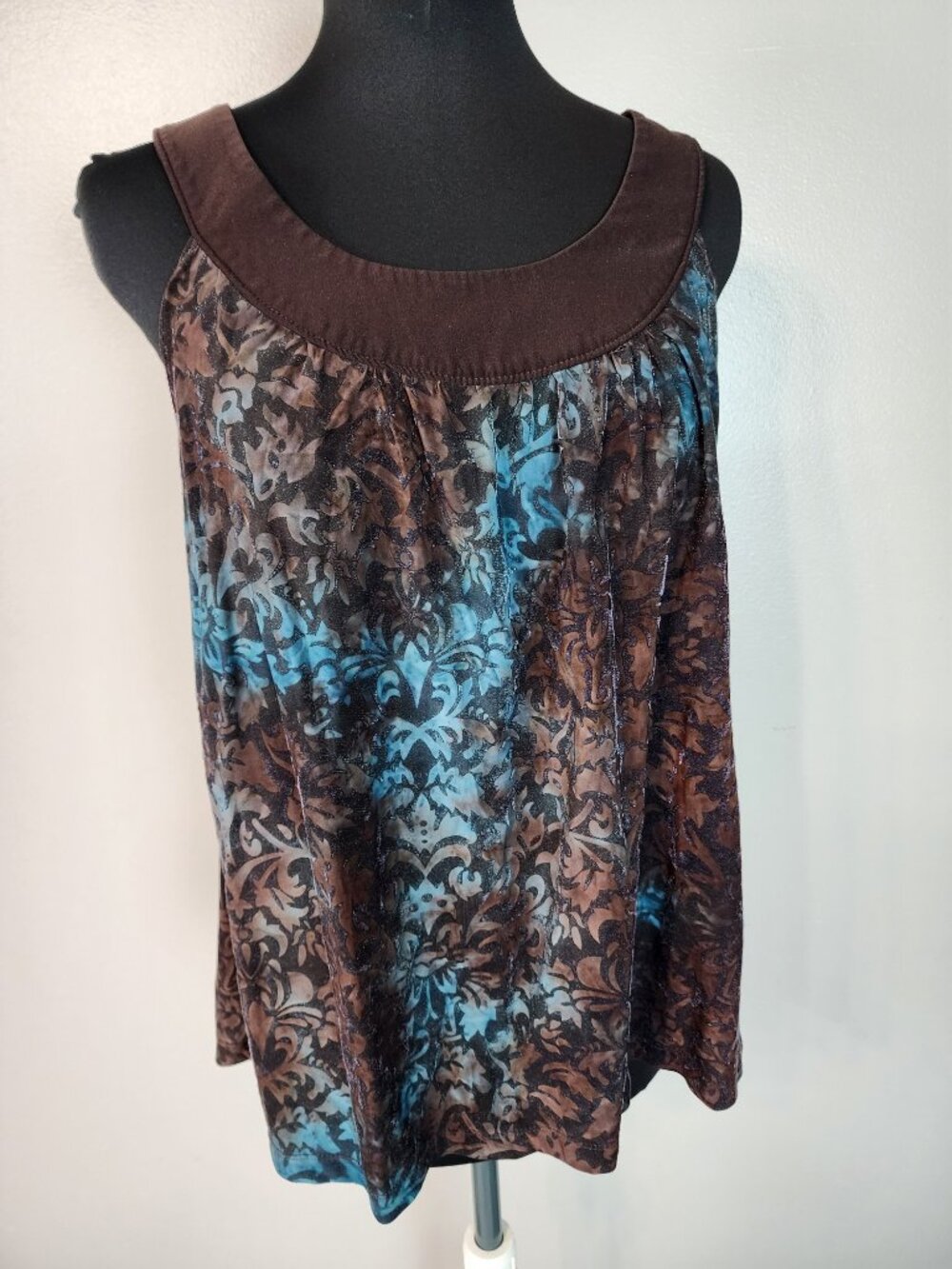 Vintage Y2k Brown Blue Medium Tank Top Boho Fairy Whimsygoth Floral 90s Textured
